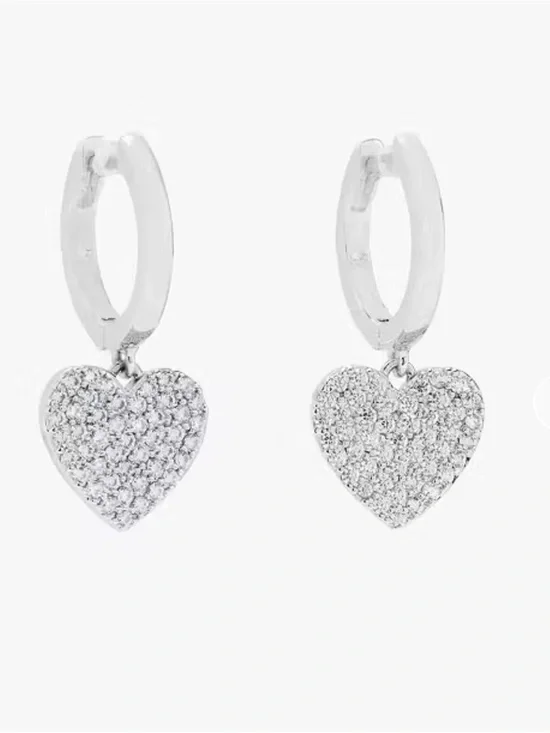 Yours Truly Pave Heart Drop Earrings - Picture 2 of 3